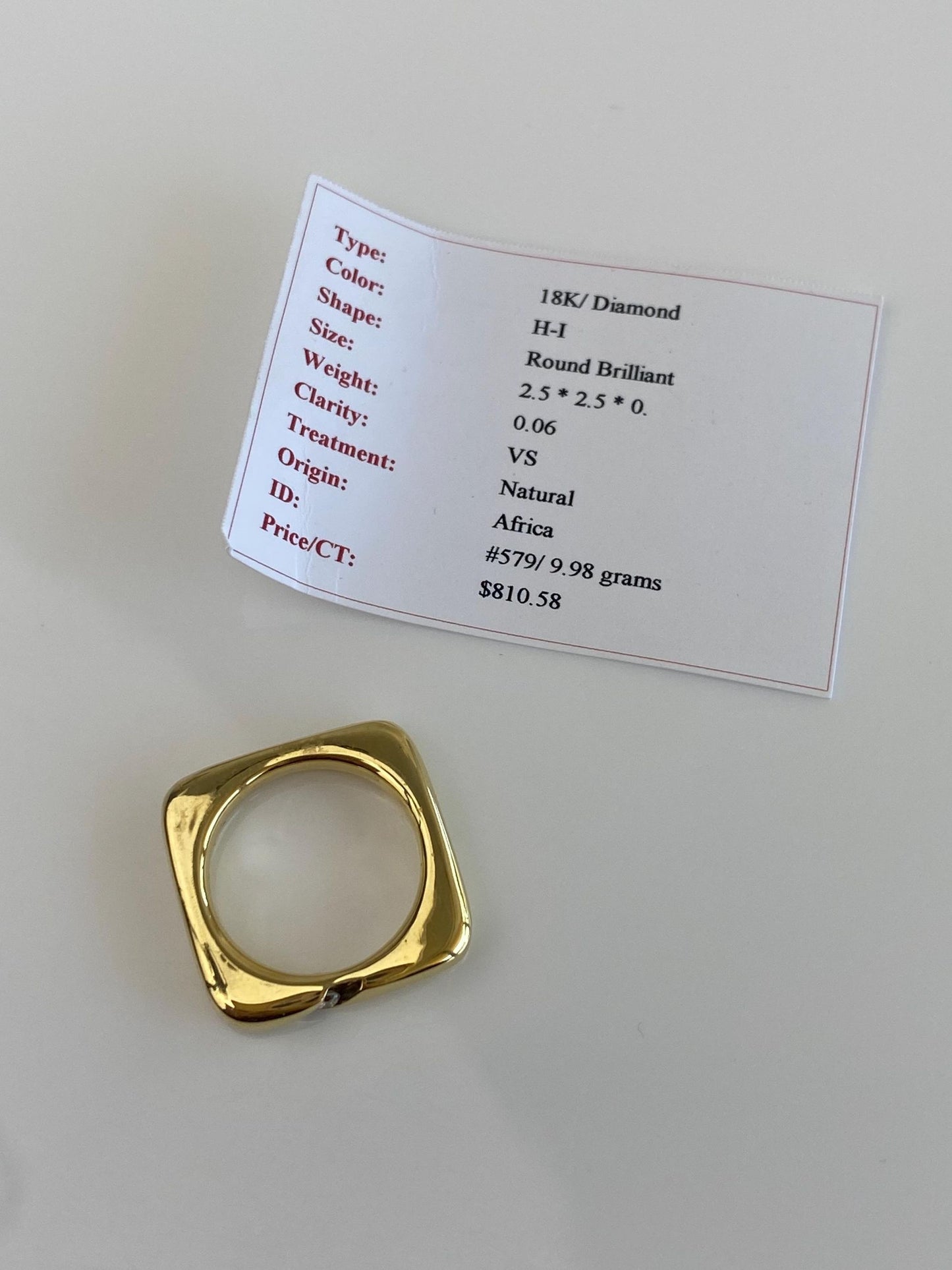 Vintage Solid 18k Yellow Gold Diamond Square Ring Band - Size 5