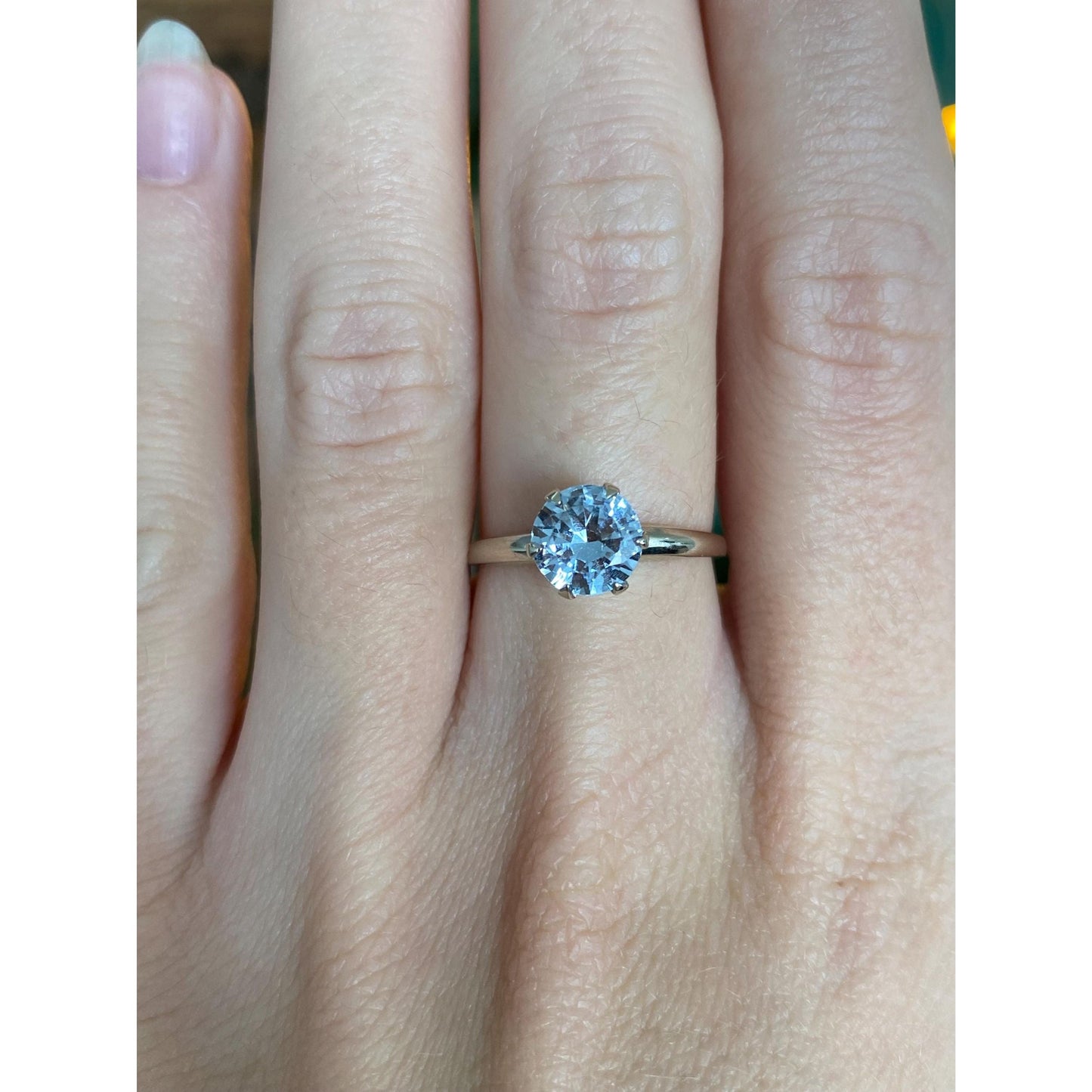 Vintage Solid 10k White Gold Aquamarine Ring - Size 6.75