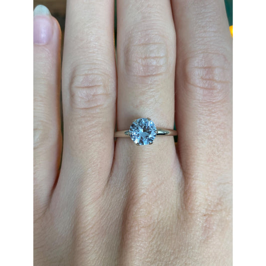 Vintage Solid 10k White Gold Aquamarine Ring - Size 6.75
