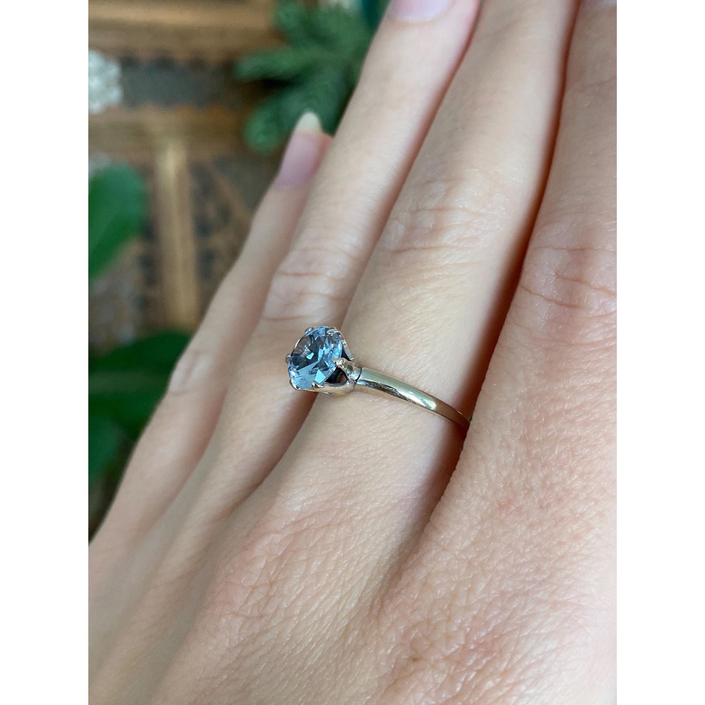 Vintage Solid 10k White Gold Aquamarine Ring - Size 6.75
