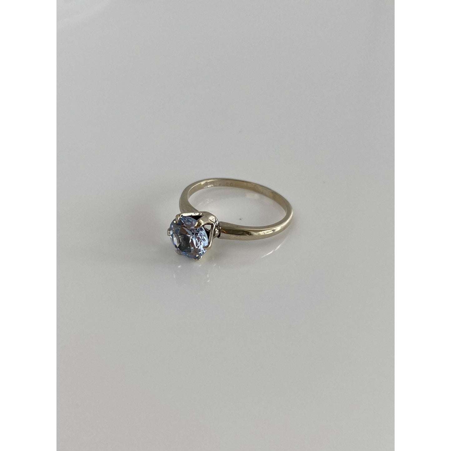 Vintage Solid 10k White Gold Aquamarine Ring - Size 6.75