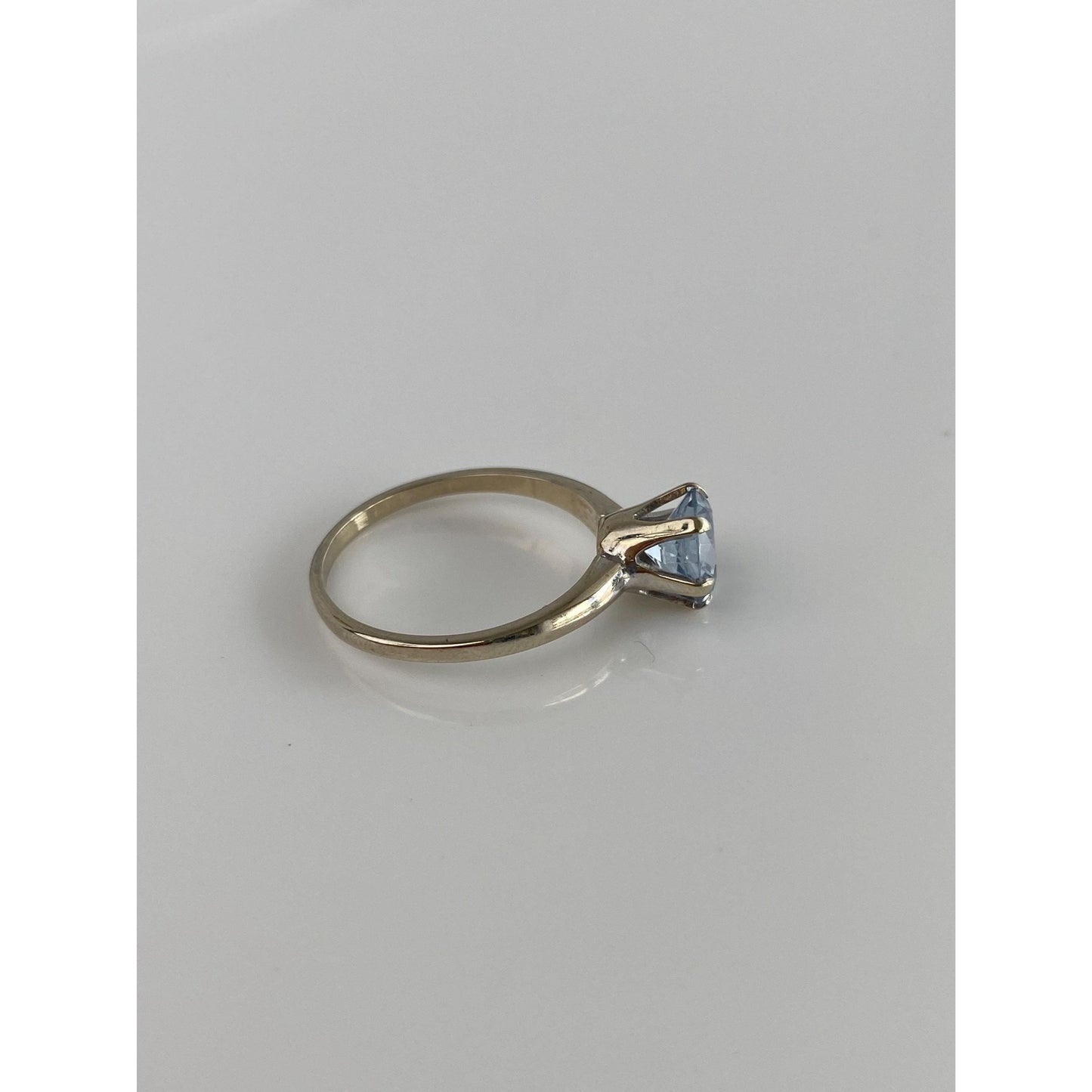 Vintage Solid 10k White Gold Aquamarine Ring - Size 6.75