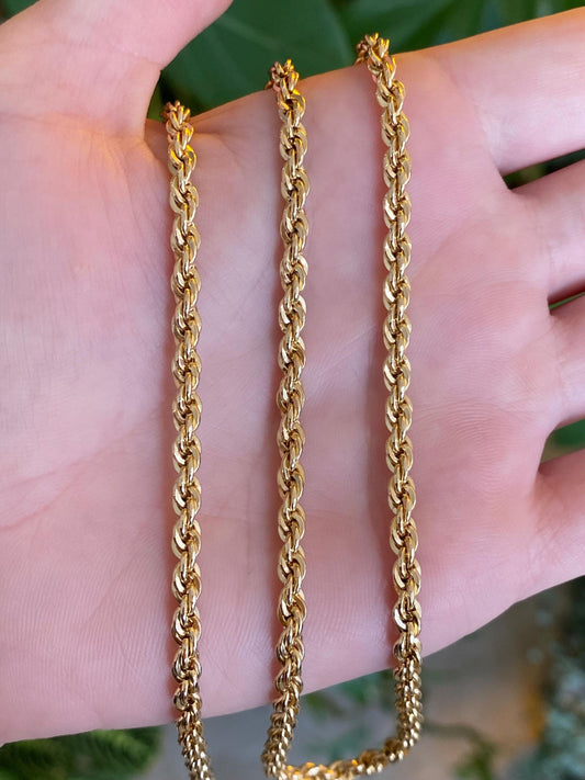Vintage Solid 14k Yellow Gold Rope Chain Necklace - 24.25 inches