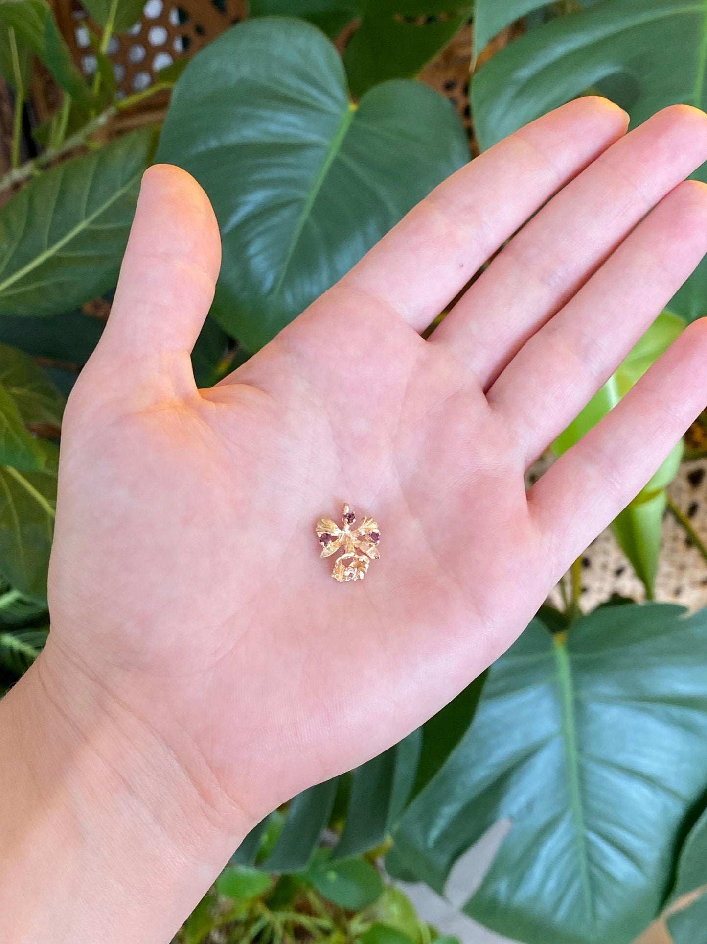 Vintage Solid 14k Rose Gold Clear Quartz Pink Cubic Zirconia Flower Charm