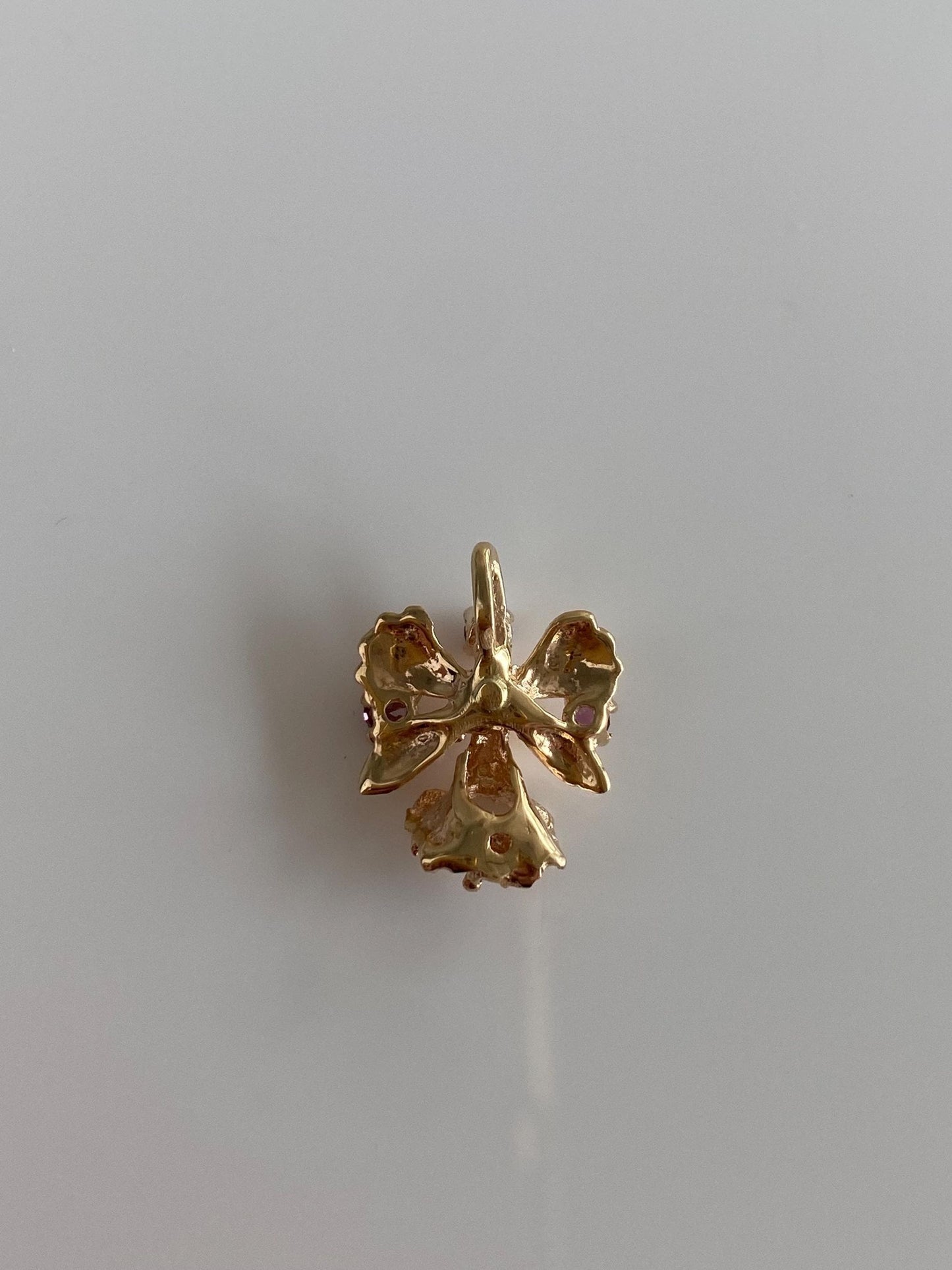 Vintage Solid 14k Rose Gold Clear Quartz Pink Cubic Zirconia Flower Charm