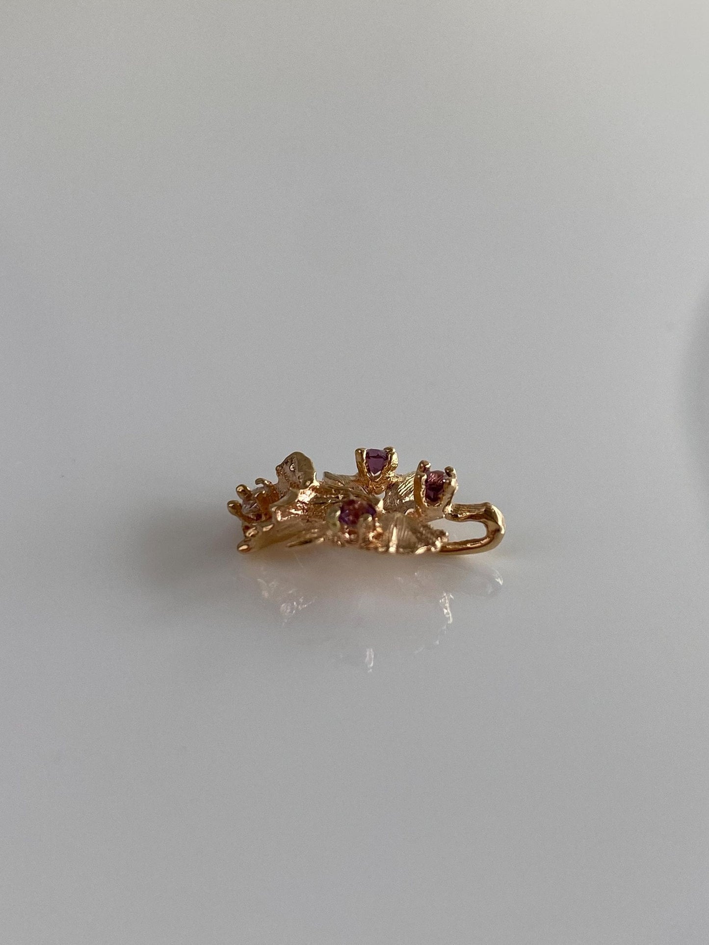 Vintage Solid 14k Rose Gold Clear Quartz Pink Cubic Zirconia Flower Charm