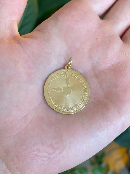 Vintage Solid 14k Yellow Gold French Love Charm