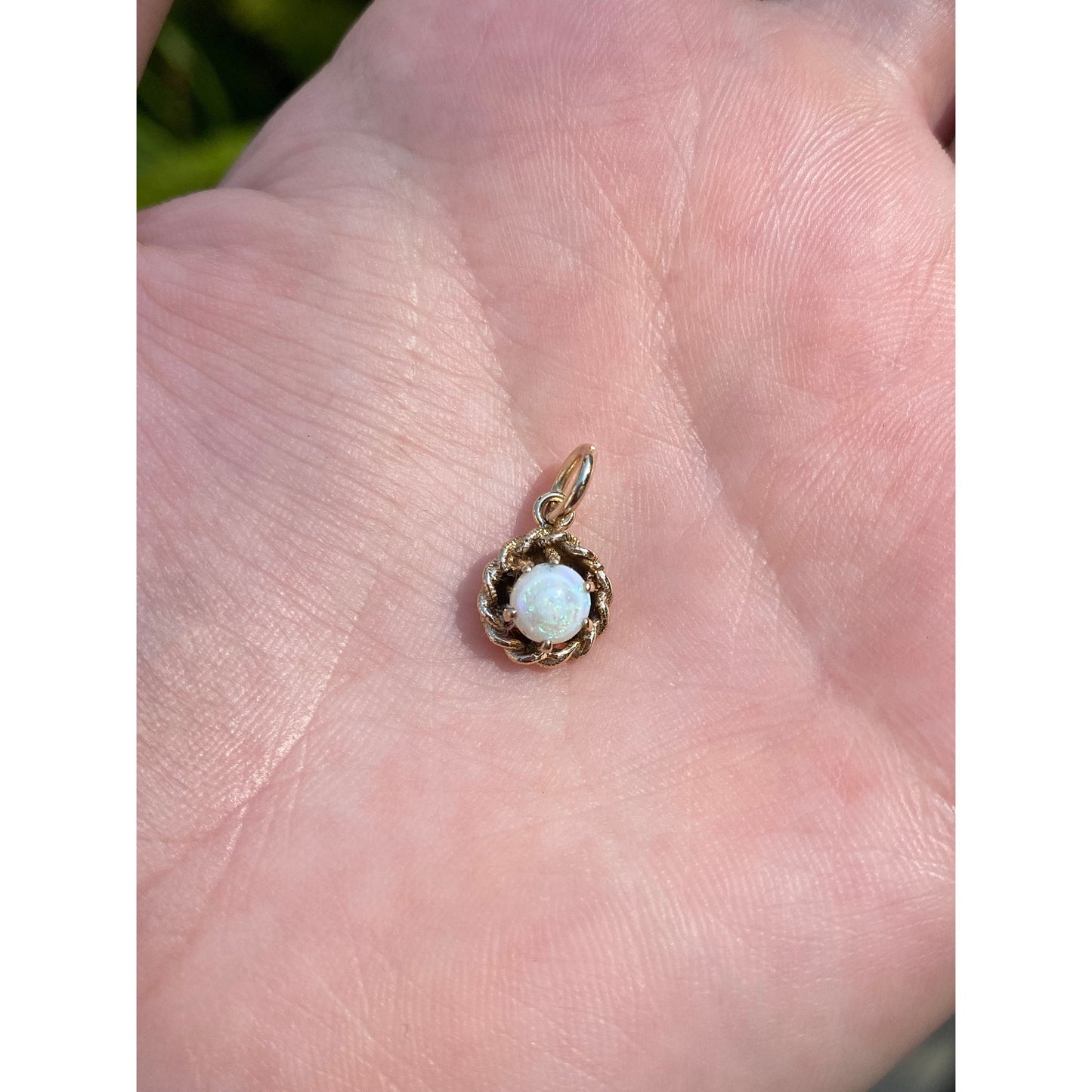 Solid 14k Yellow Gold Opal Charm