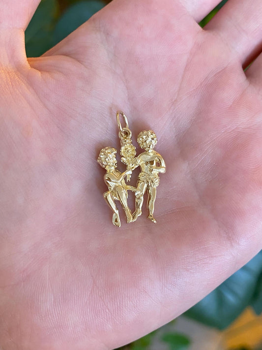 Vintage Solid 14k Yellow Gold Gemini Zodiac Charm