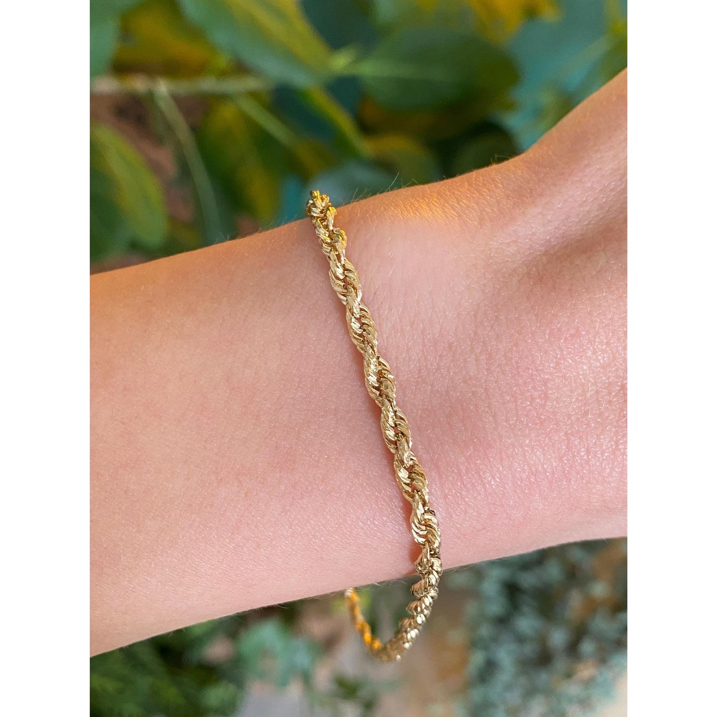 Vintage 14k Yellow Gold Rope Chain Bracelet Anklet - 8.75 inches