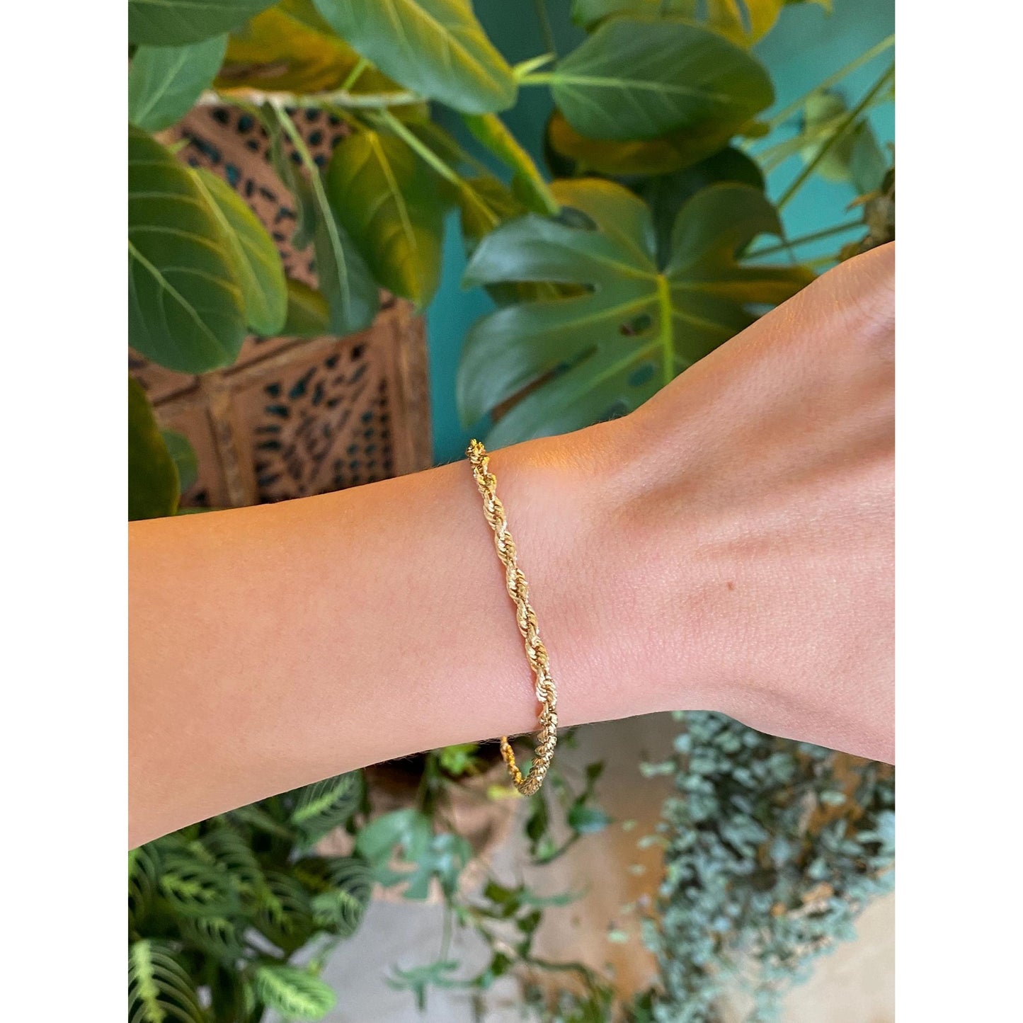 Vintage 14k Yellow Gold Rope Chain Bracelet Anklet - 8.75 inches