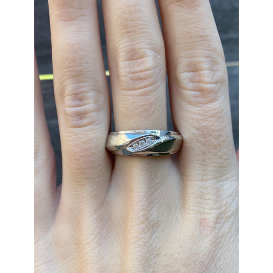 Vintage Solid 10k White Gold Diamond Ring Band - Size 11