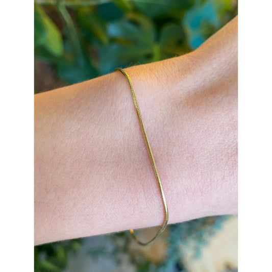 Vintage Solid 14k Yellow Gold Square Snake Chain Bracelet Anklet - 9 inches