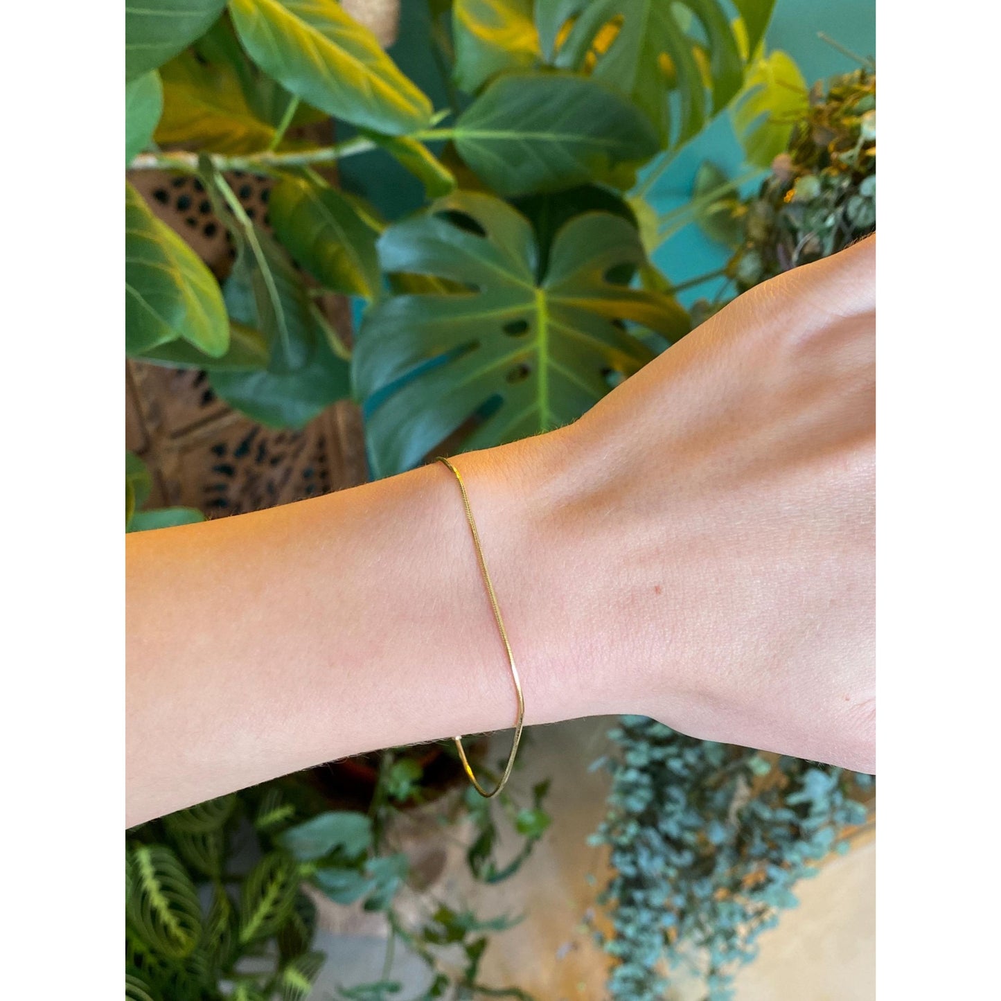 Vintage Solid 14k Yellow Gold Square Snake Chain Bracelet Anklet - 9 inches