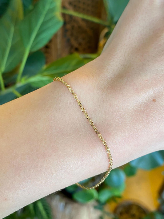 Vintage Solid 14k Yellow Gold Twist Chain Bracelet Anklet - 9 inches