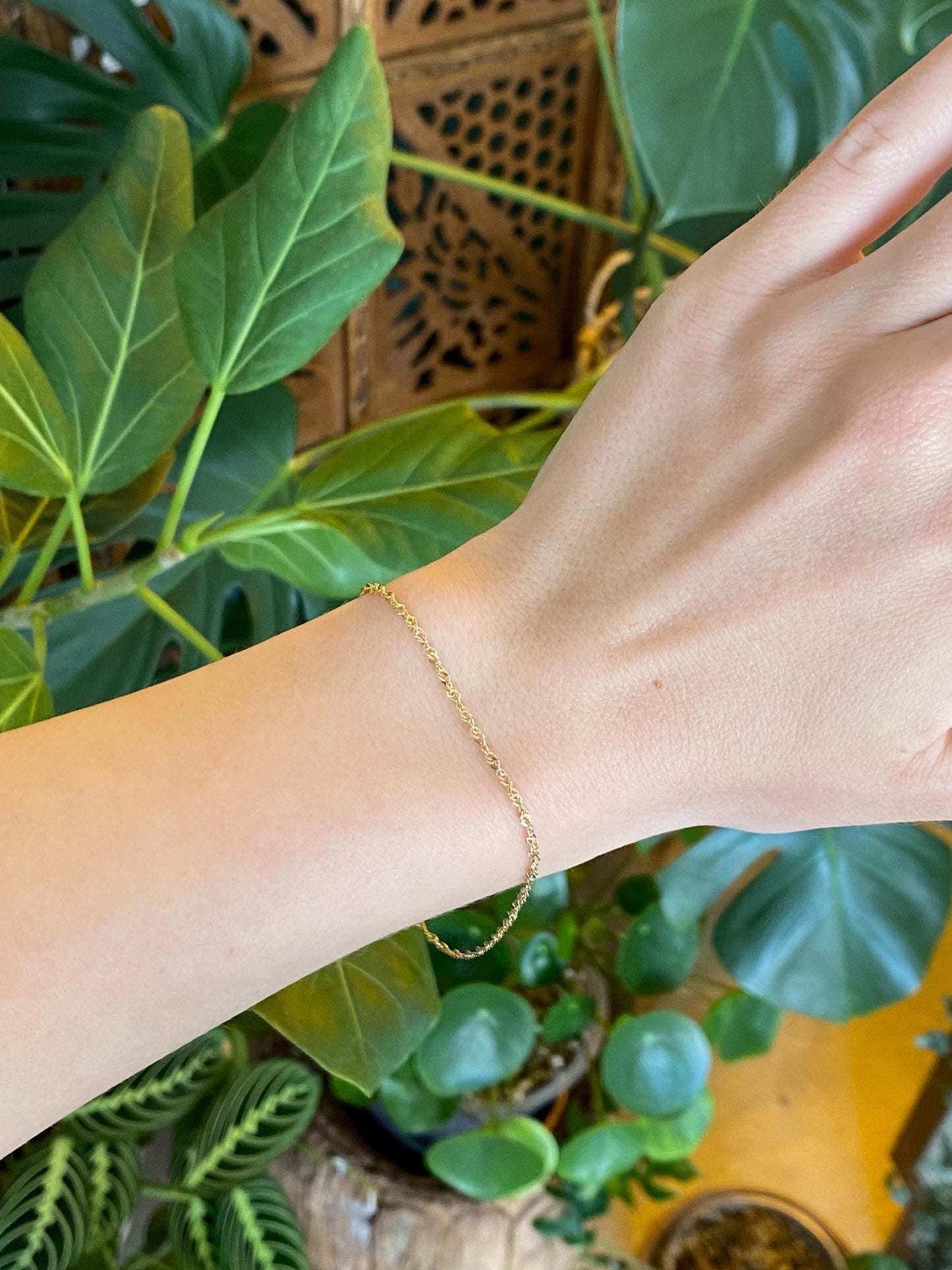 Vintage Solid 14k Yellow Gold Twist Chain Bracelet Anklet - 9 inches