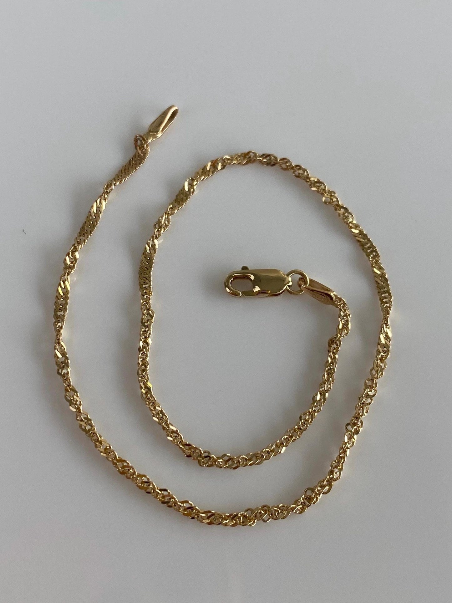 Vintage Solid 14k Yellow Gold Twist Chain Bracelet Anklet - 9 inches