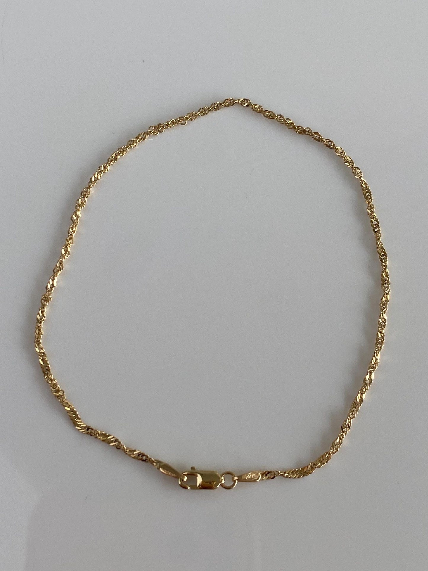 Vintage Solid 14k Yellow Gold Twist Chain Bracelet Anklet - 9 inches