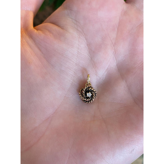 Vintage Solid 14k Yellow Gold Diamond Knot Charm