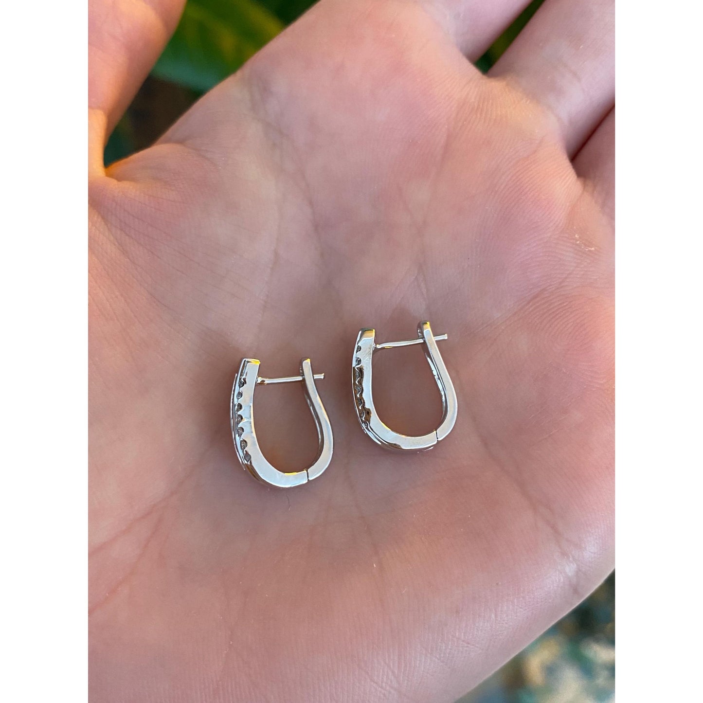 Vintage Solid 14k White Gold Diamond Hoop Earrings