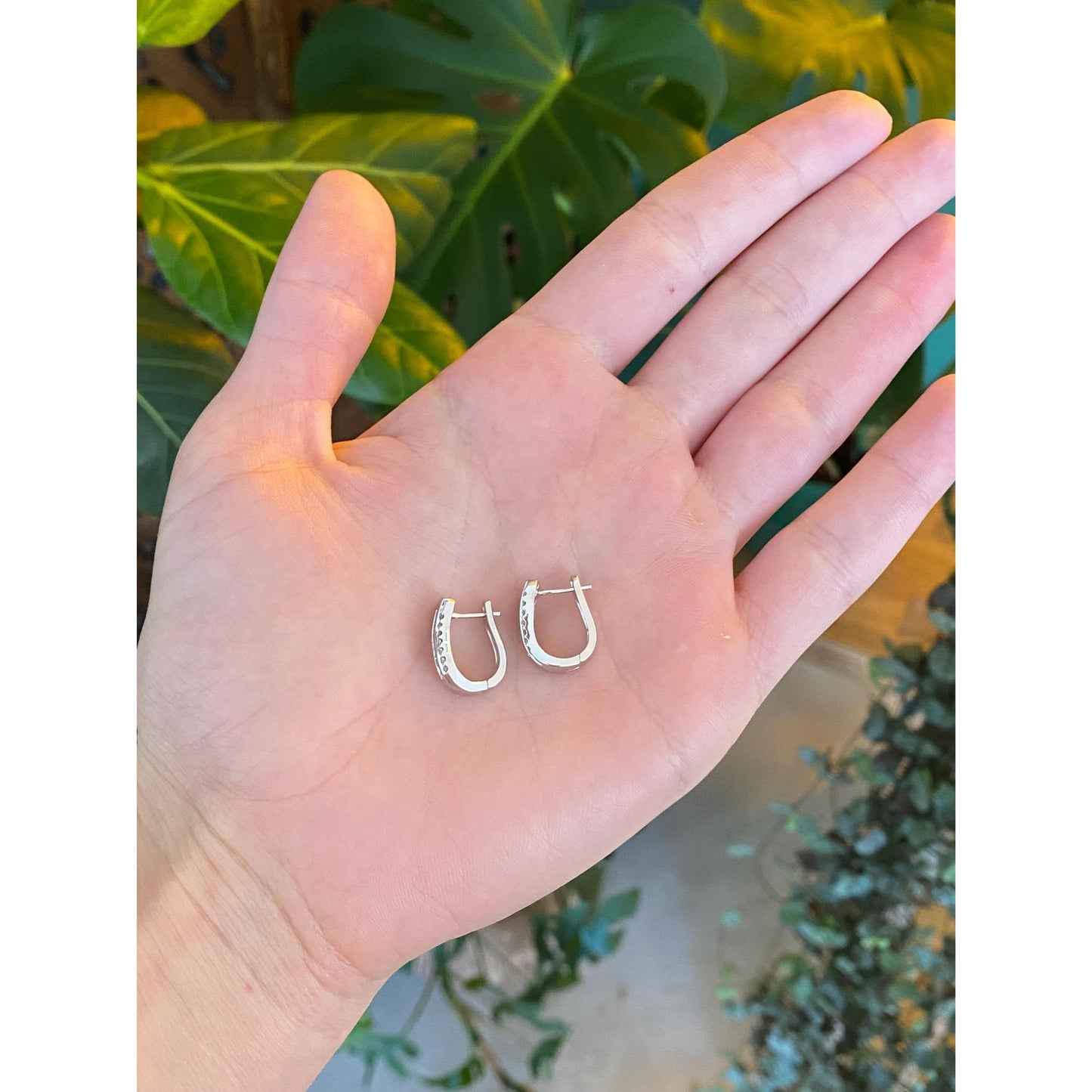 Vintage Solid 14k White Gold Diamond Hoop Earrings