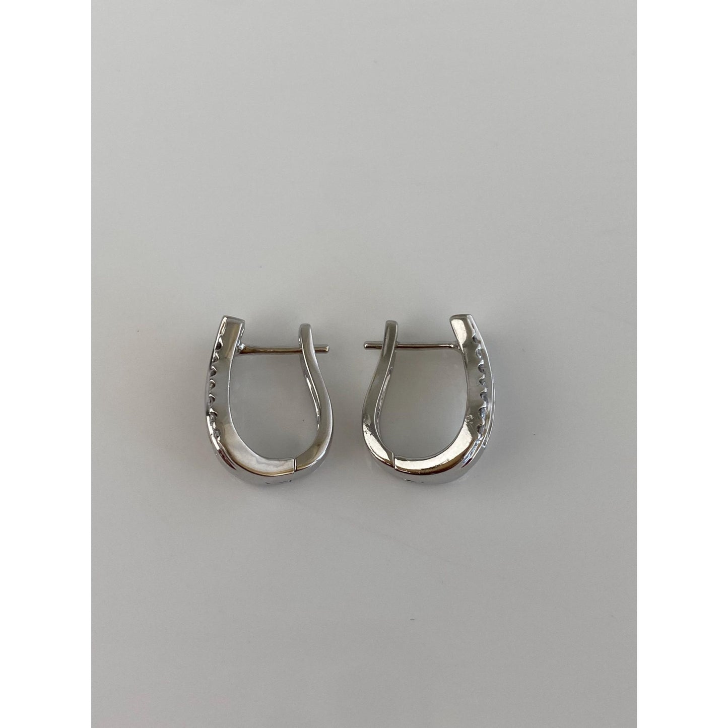 Vintage Solid 14k White Gold Diamond Hoop Earrings