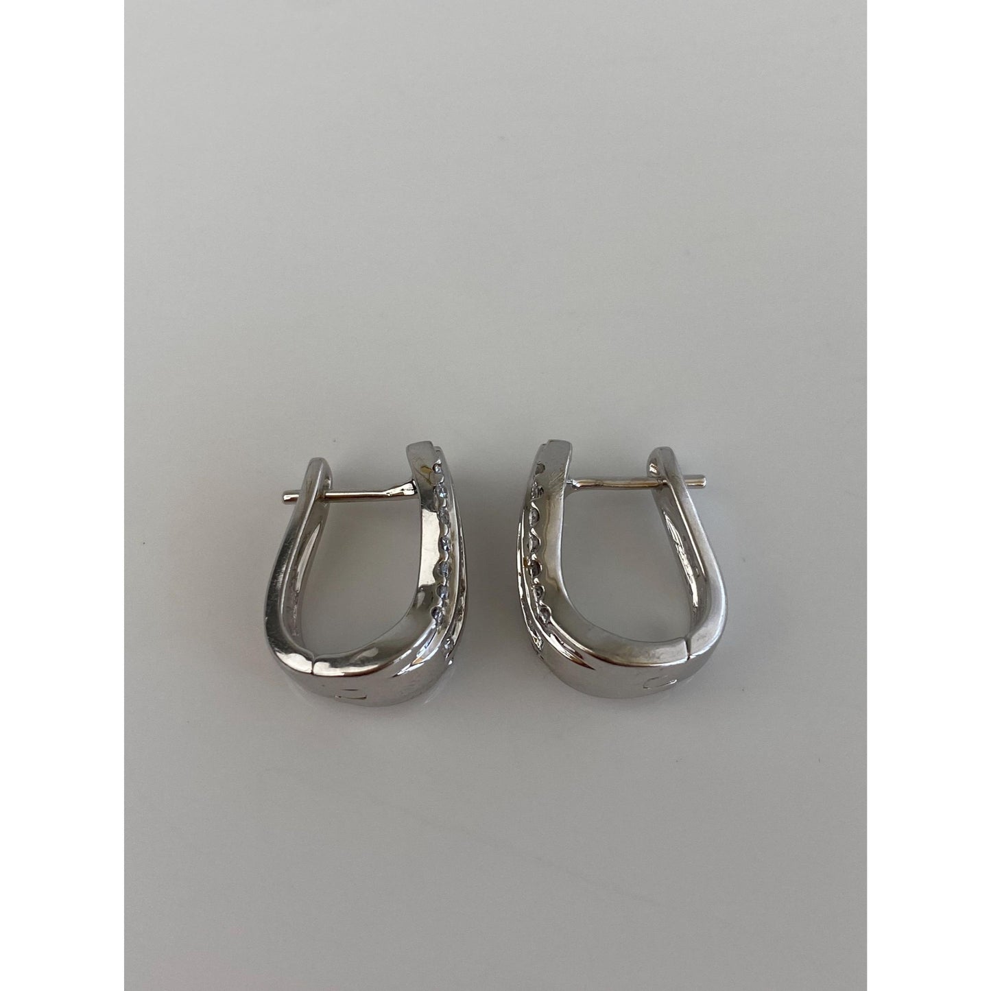 Vintage Solid 14k White Gold Diamond Hoop Earrings