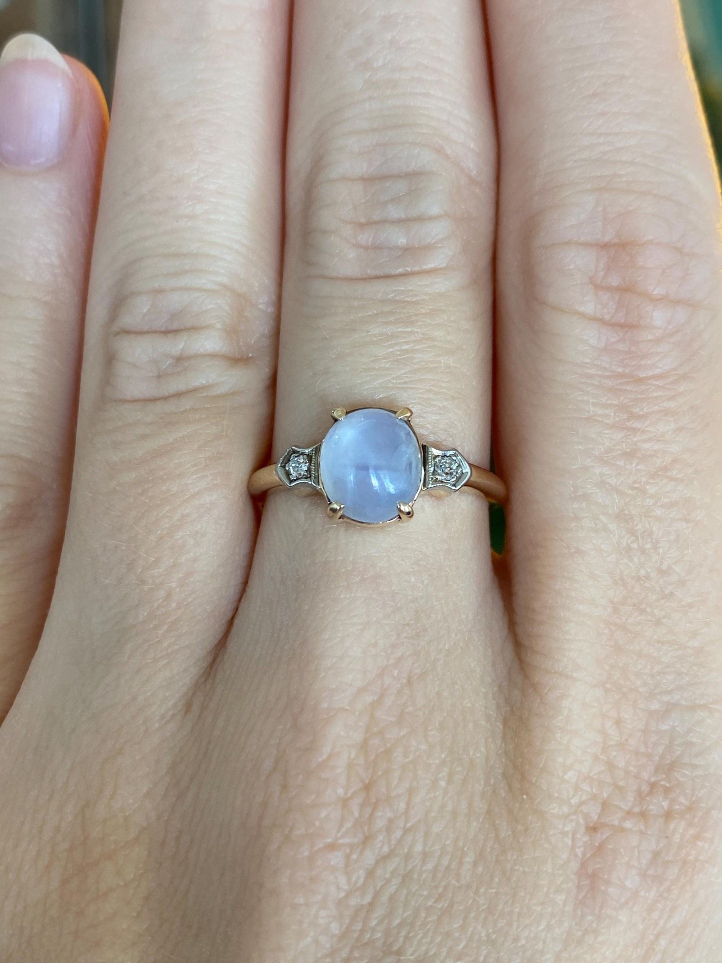 Vintage Solid 14k White & Yellow Gold Clear and Milky Sapphire Ring - Size 6.75