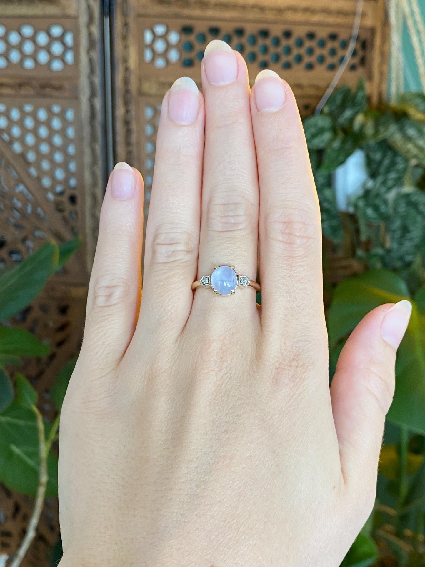 Vintage Solid 14k White & Yellow Gold Clear and Milky Sapphire Ring - Size 6.75
