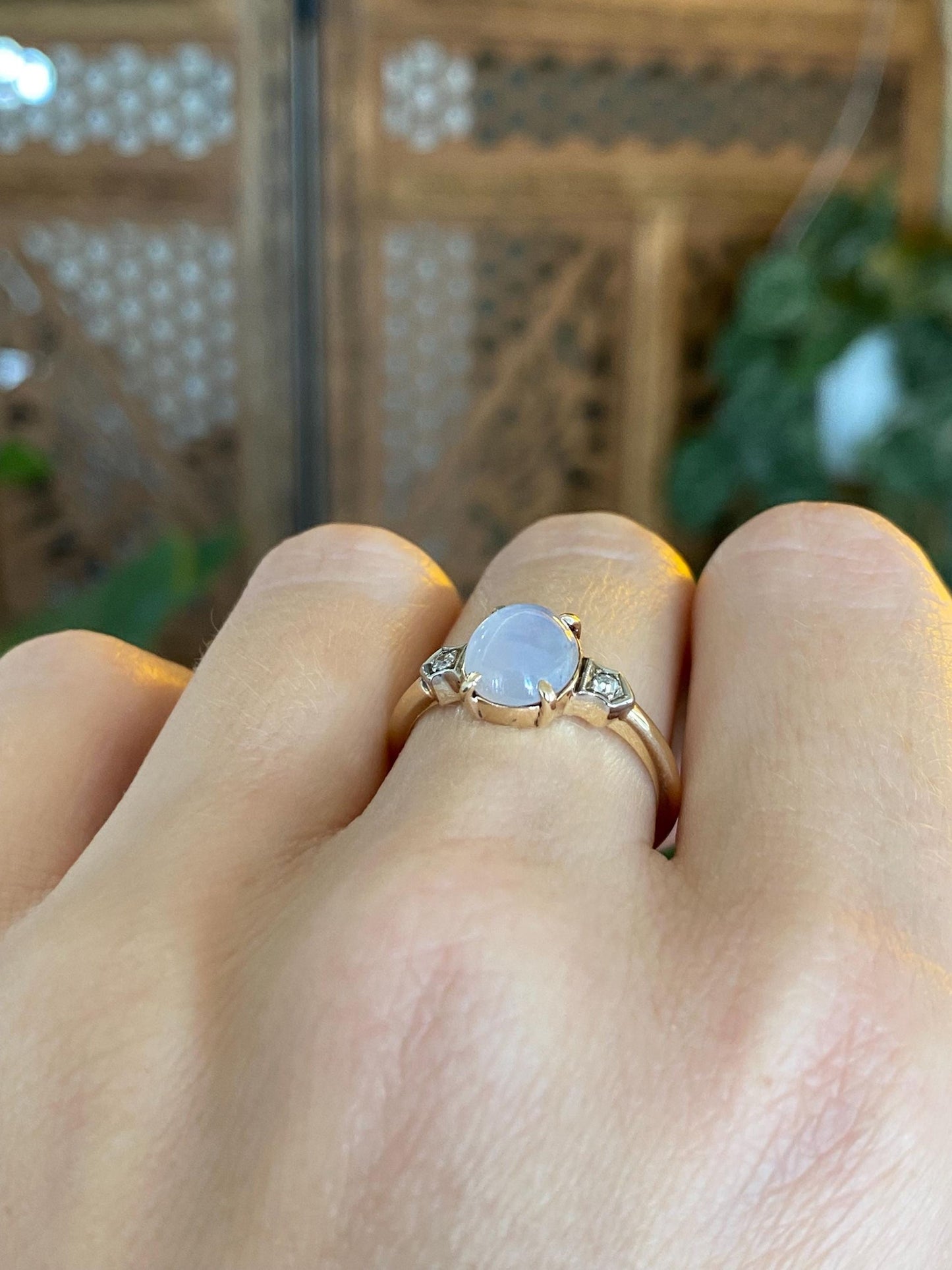 Vintage Solid 14k White & Yellow Gold Clear and Milky Sapphire Ring - Size 6.75