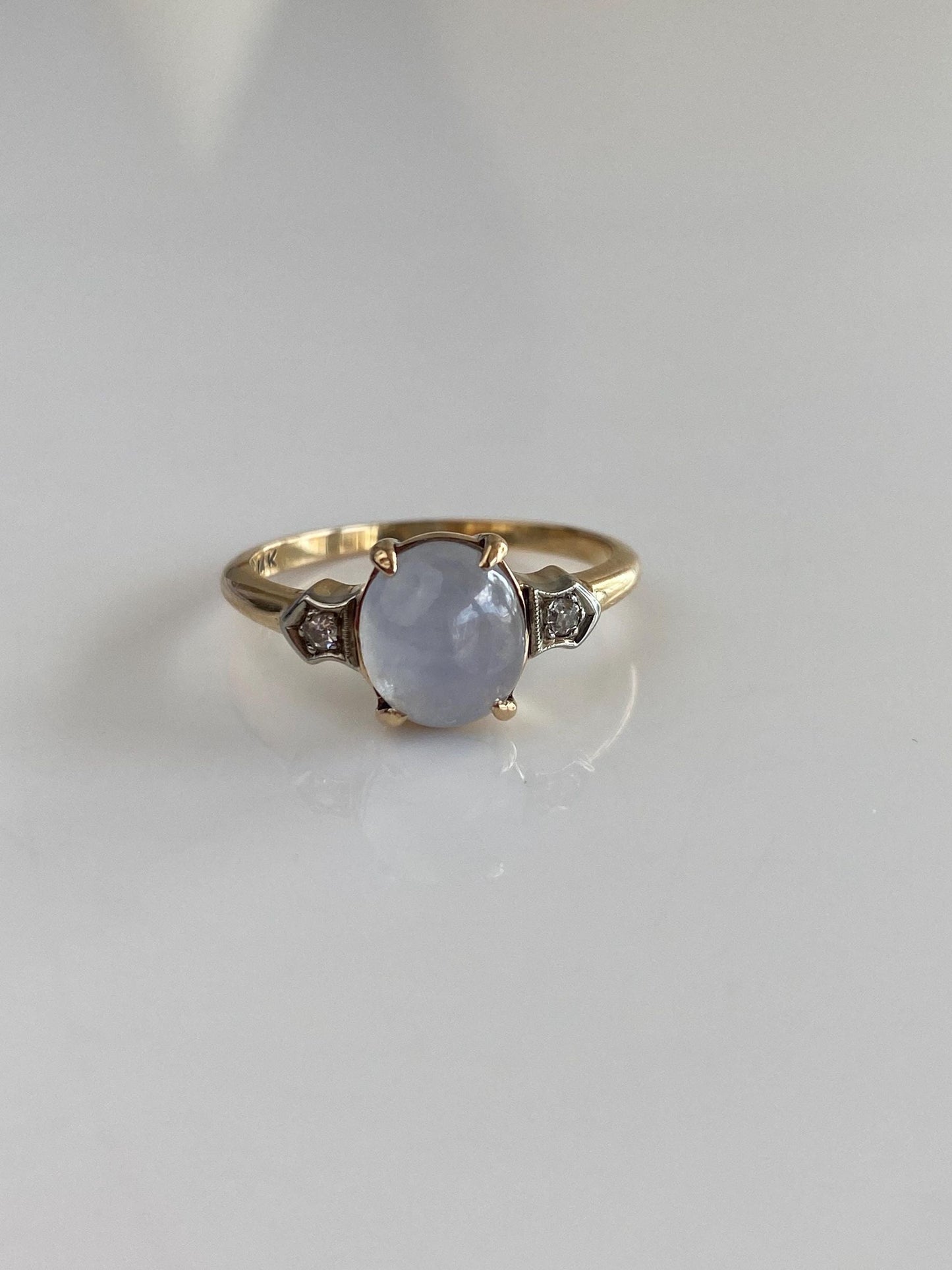Vintage Solid 14k White & Yellow Gold Clear and Milky Sapphire Ring - Size 6.75