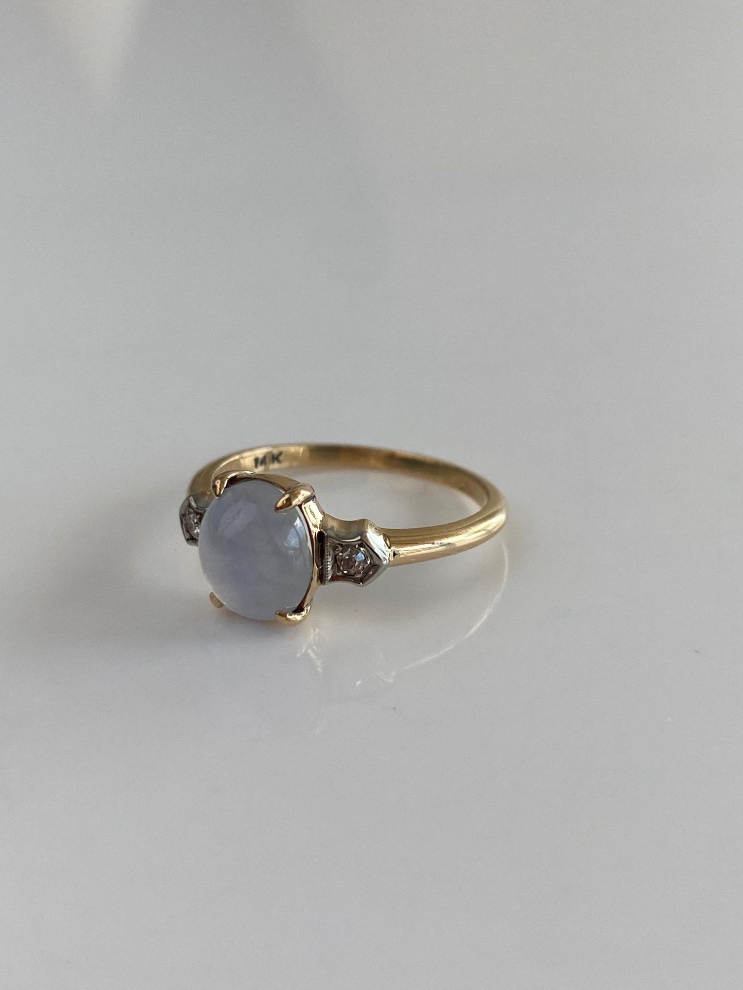 Vintage Solid 14k White & Yellow Gold Clear and Milky Sapphire Ring - Size 6.75