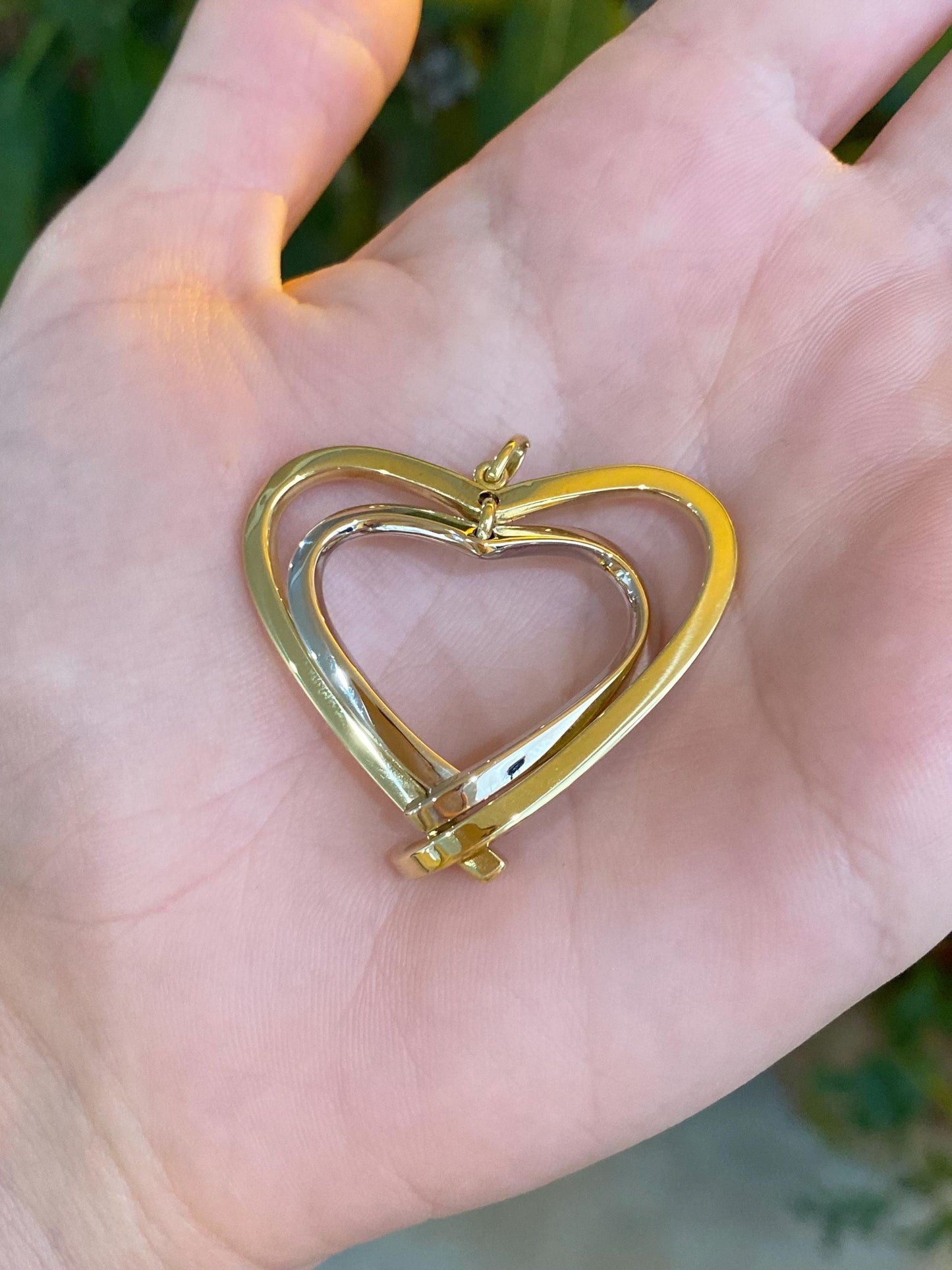 Vintage 18k White & Yellow Gold Hearts Charm