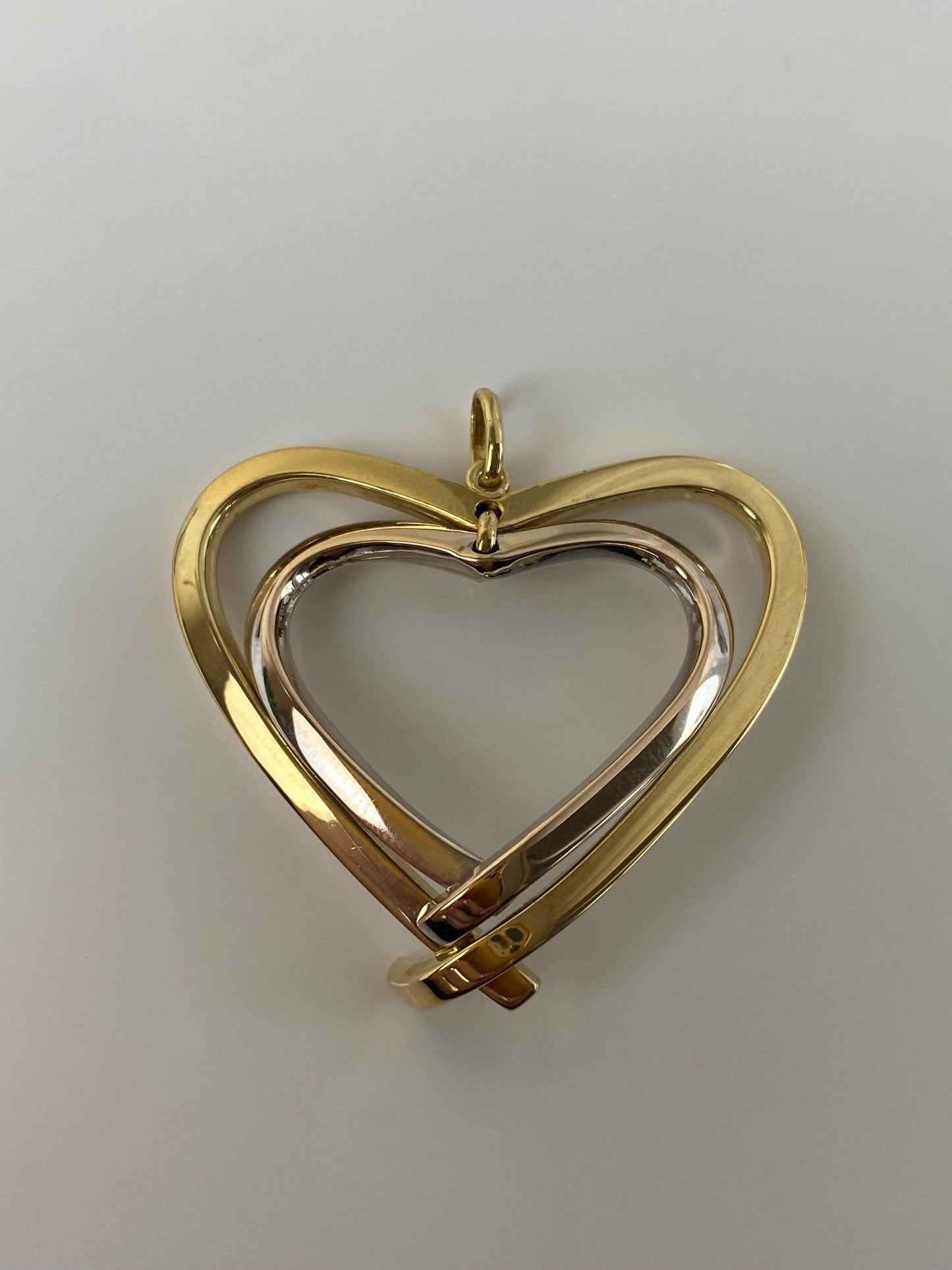 Vintage 18k White & Yellow Gold Hearts Charm