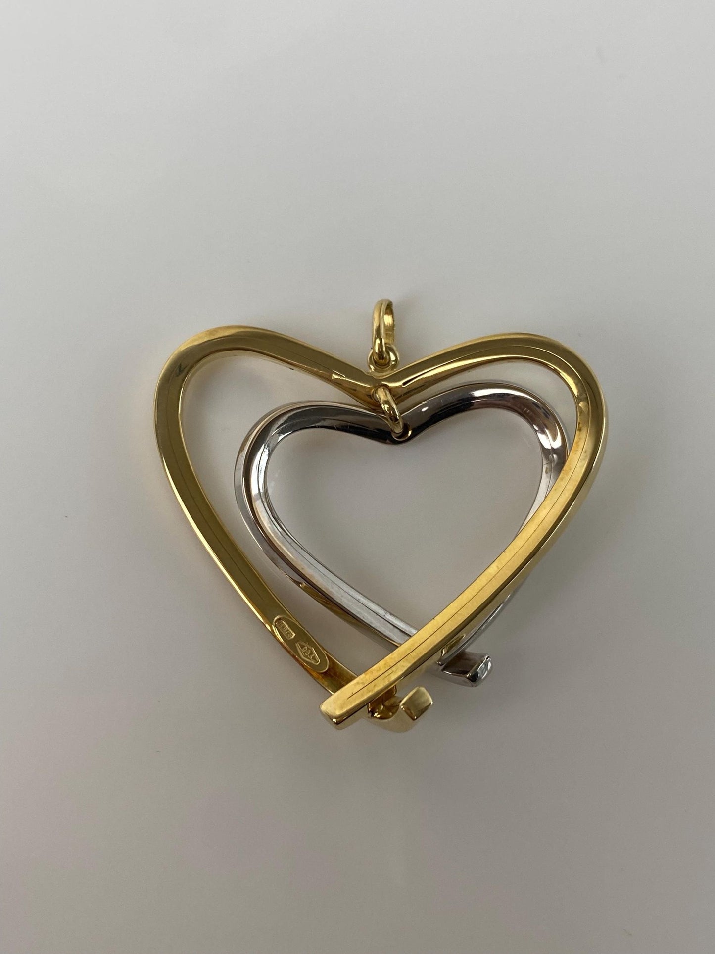 Vintage 18k White & Yellow Gold Hearts Charm