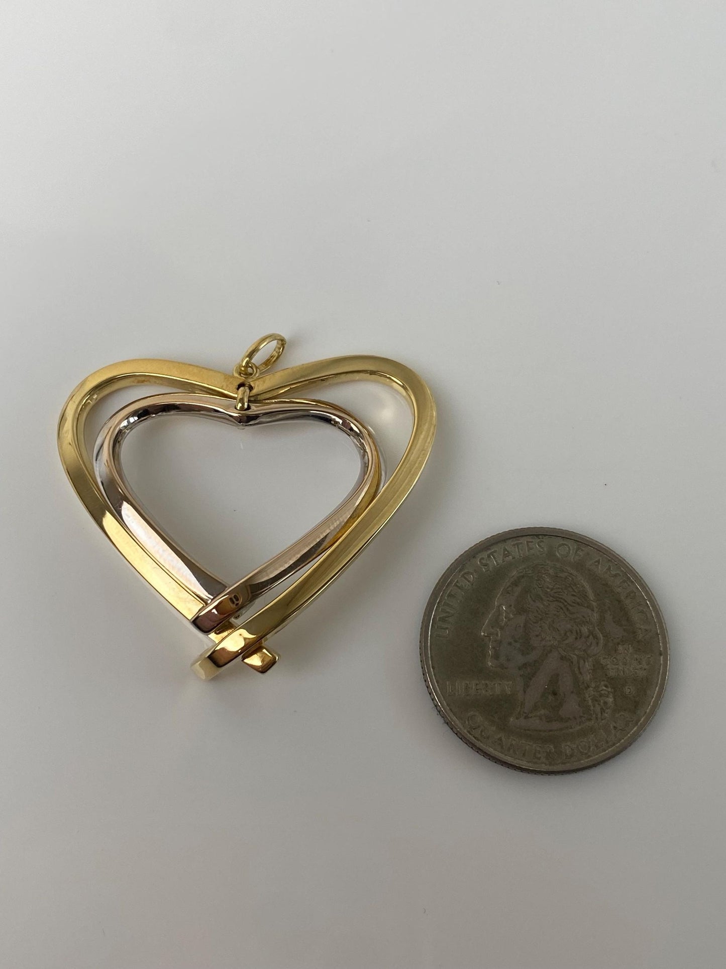 Vintage 18k White & Yellow Gold Hearts Charm