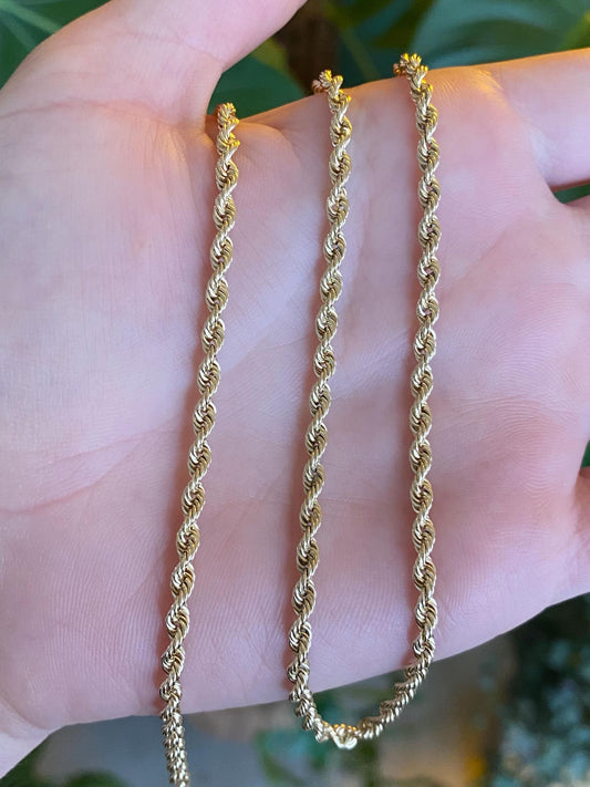Vintage Solid 14k Yellow Gold Rope Chain Necklace - 18.5 inches