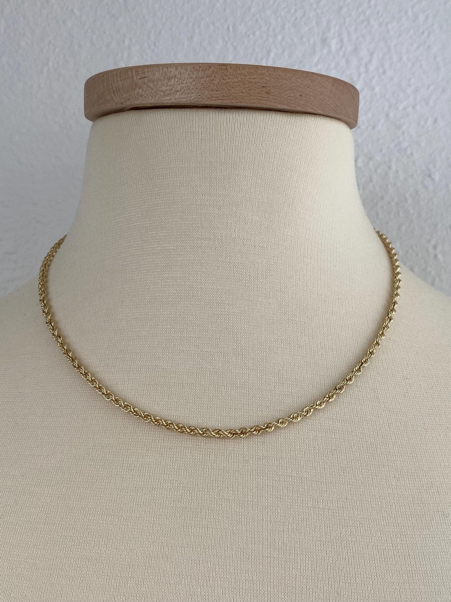 Vintage Solid 14k Yellow Gold Rope Chain Necklace - 18.5 inches