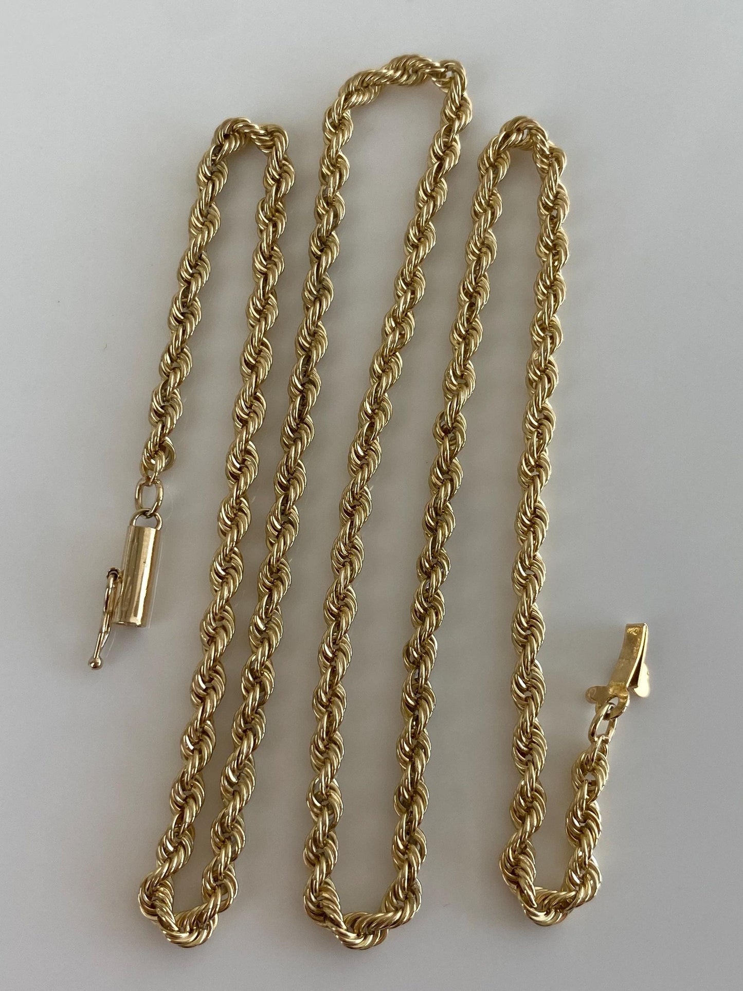 Vintage Solid 14k Yellow Gold Rope Chain Necklace - 18.5 inches
