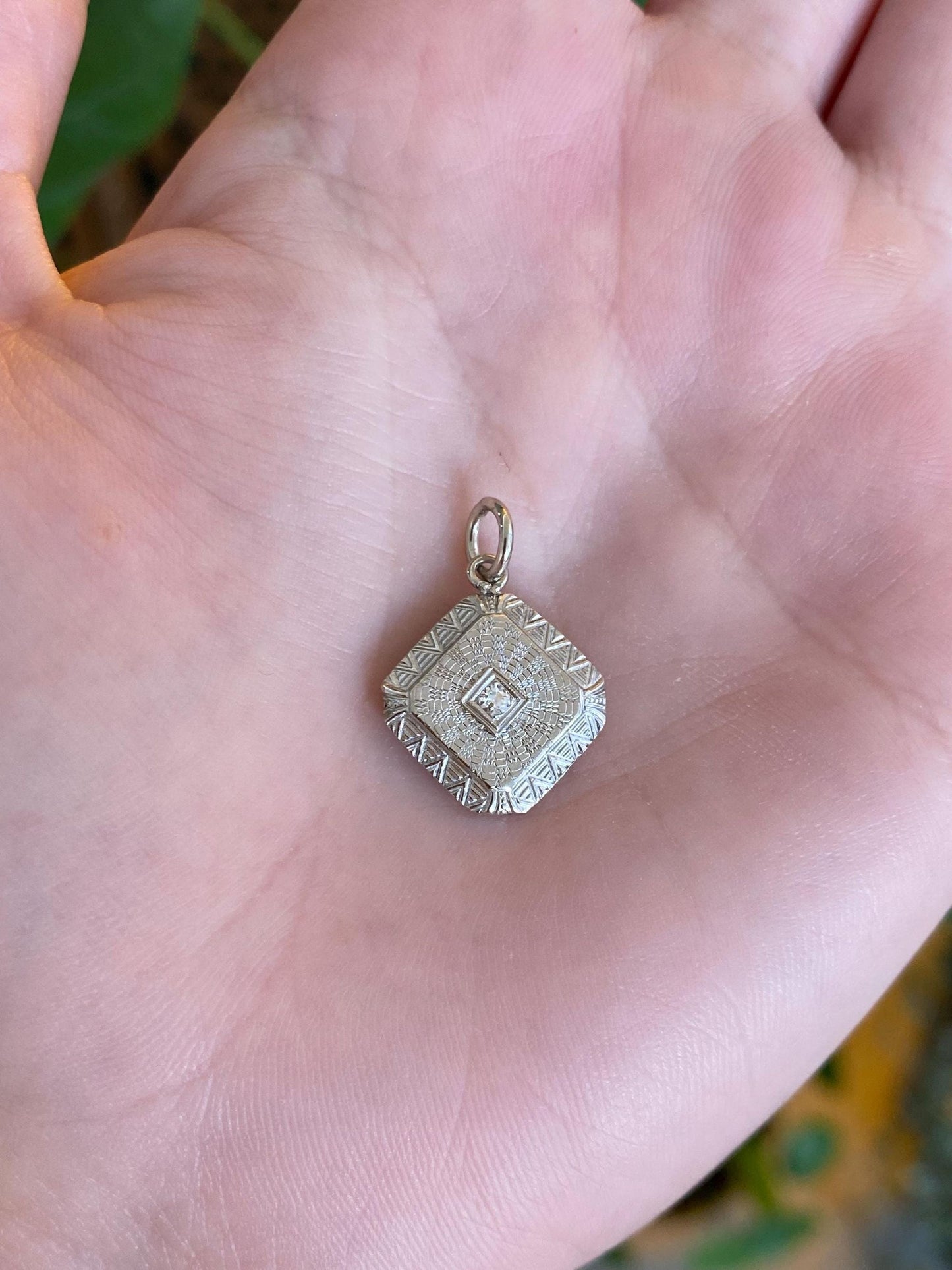 Vintage Solid 14k White Gold & Platinum Diamond Cufflink Conversion Charm