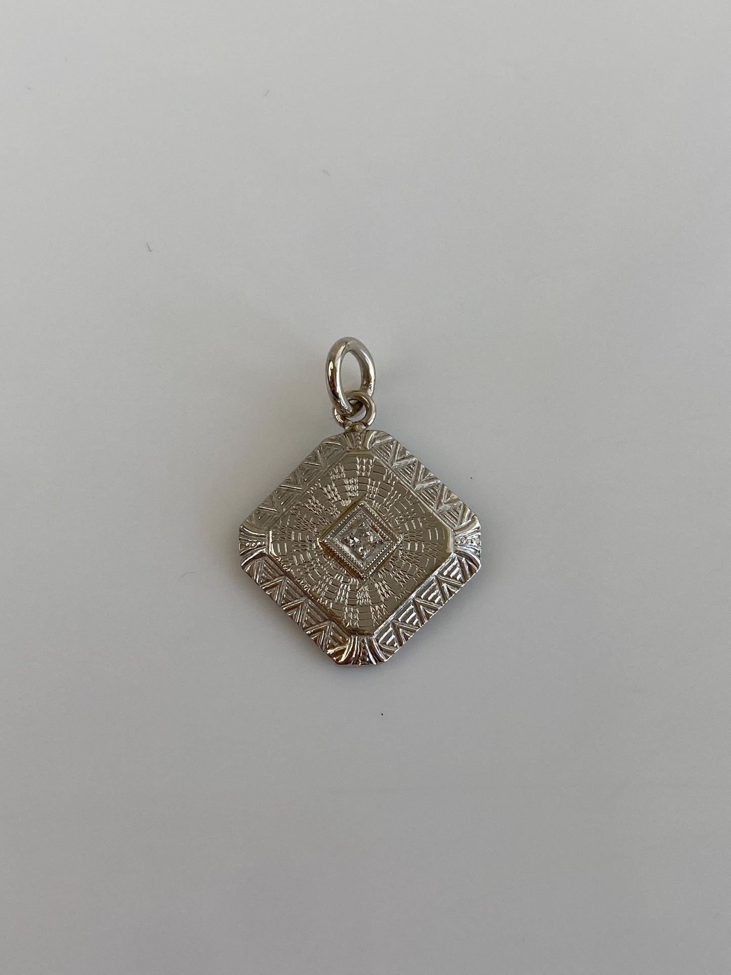 Vintage Solid 14k White Gold & Platinum Diamond Cufflink Conversion Charm