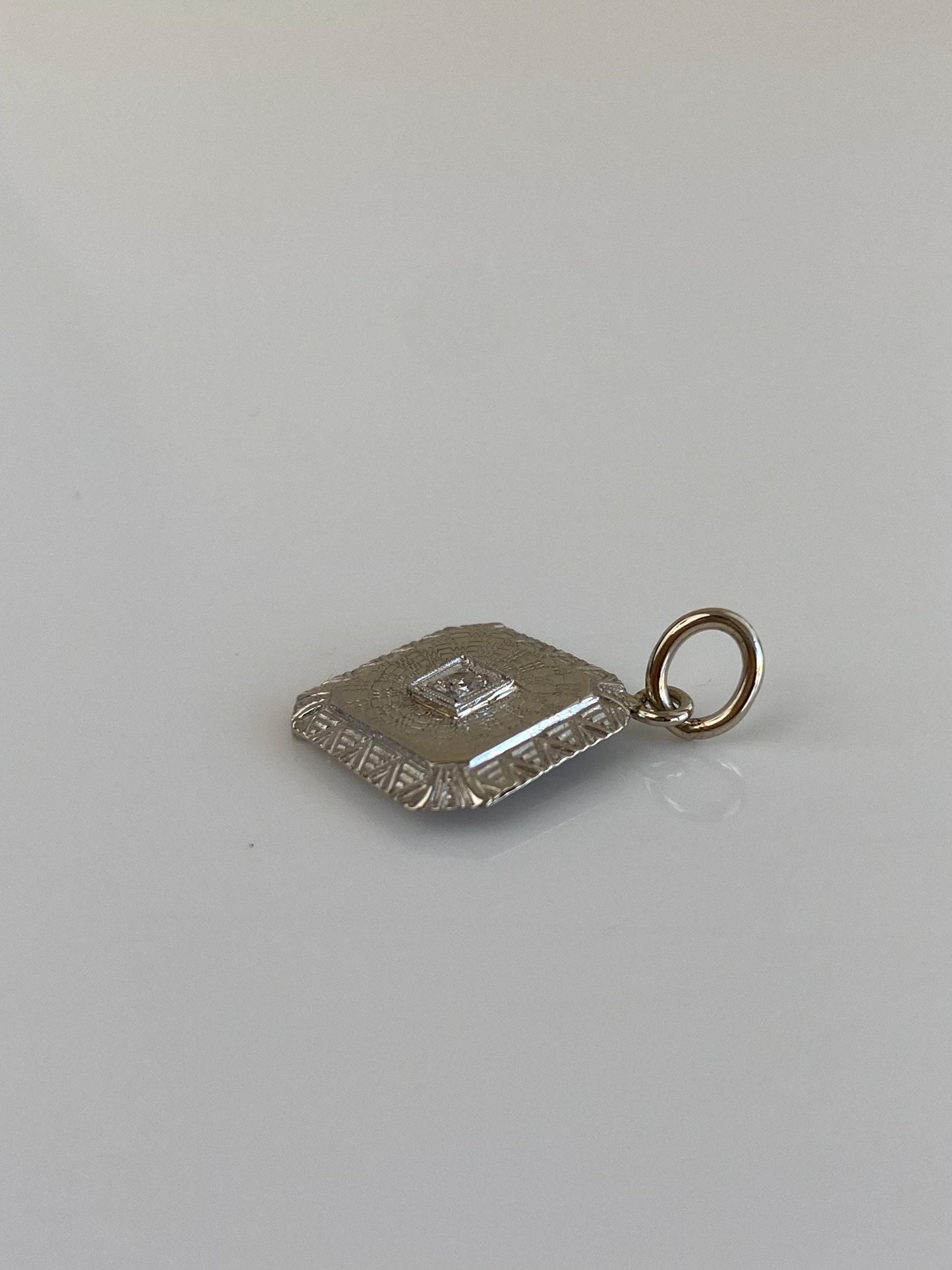 Vintage Solid 14k White Gold & Platinum Diamond Cufflink Conversion Charm