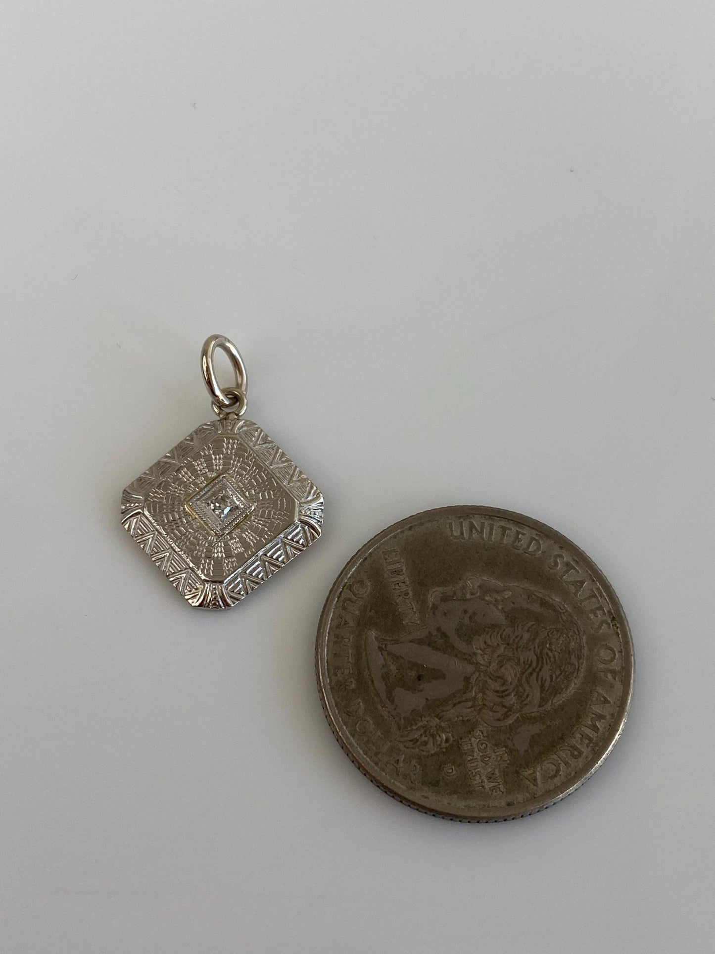 Vintage Solid 14k White Gold & Platinum Diamond Cufflink Conversion Charm