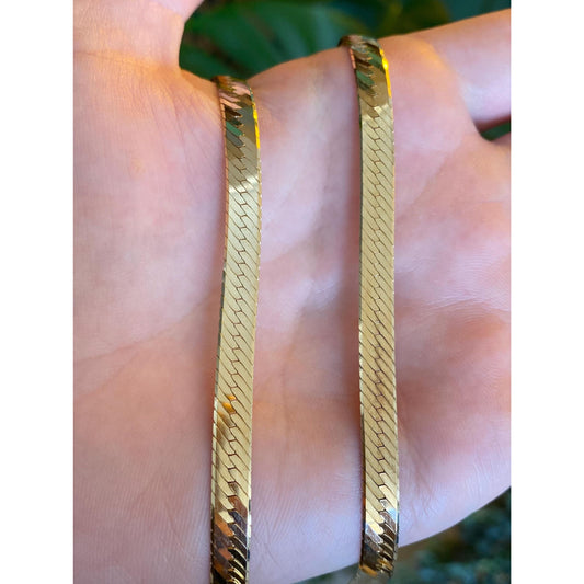 Vintage Solid 14k Yellow Gold Herringbone Chain Necklace - 24 inches