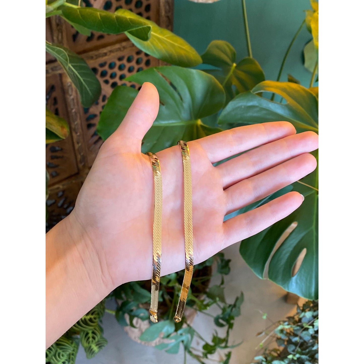 Vintage Solid 14k Yellow Gold Herringbone Chain Necklace - 24 inches