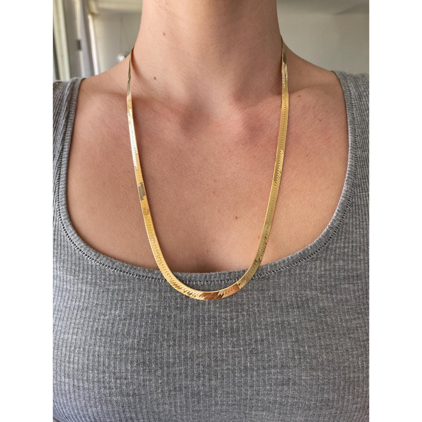 Vintage Solid 14k Yellow Gold Herringbone Chain Necklace - 24 inches
