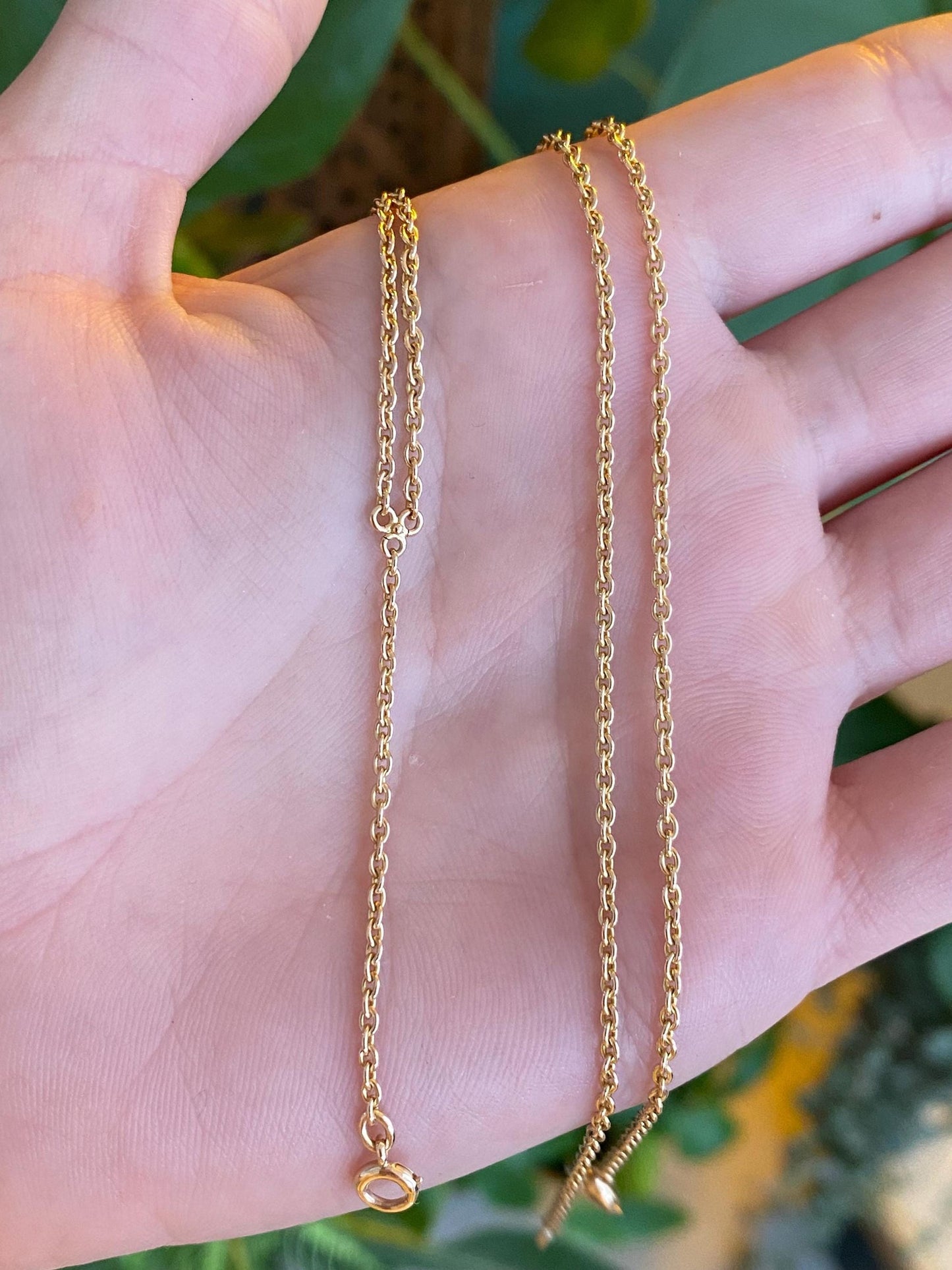 Vintage Solid 14k Yellow Gold Cable Chain Charm Holder Necklace - 21 inches