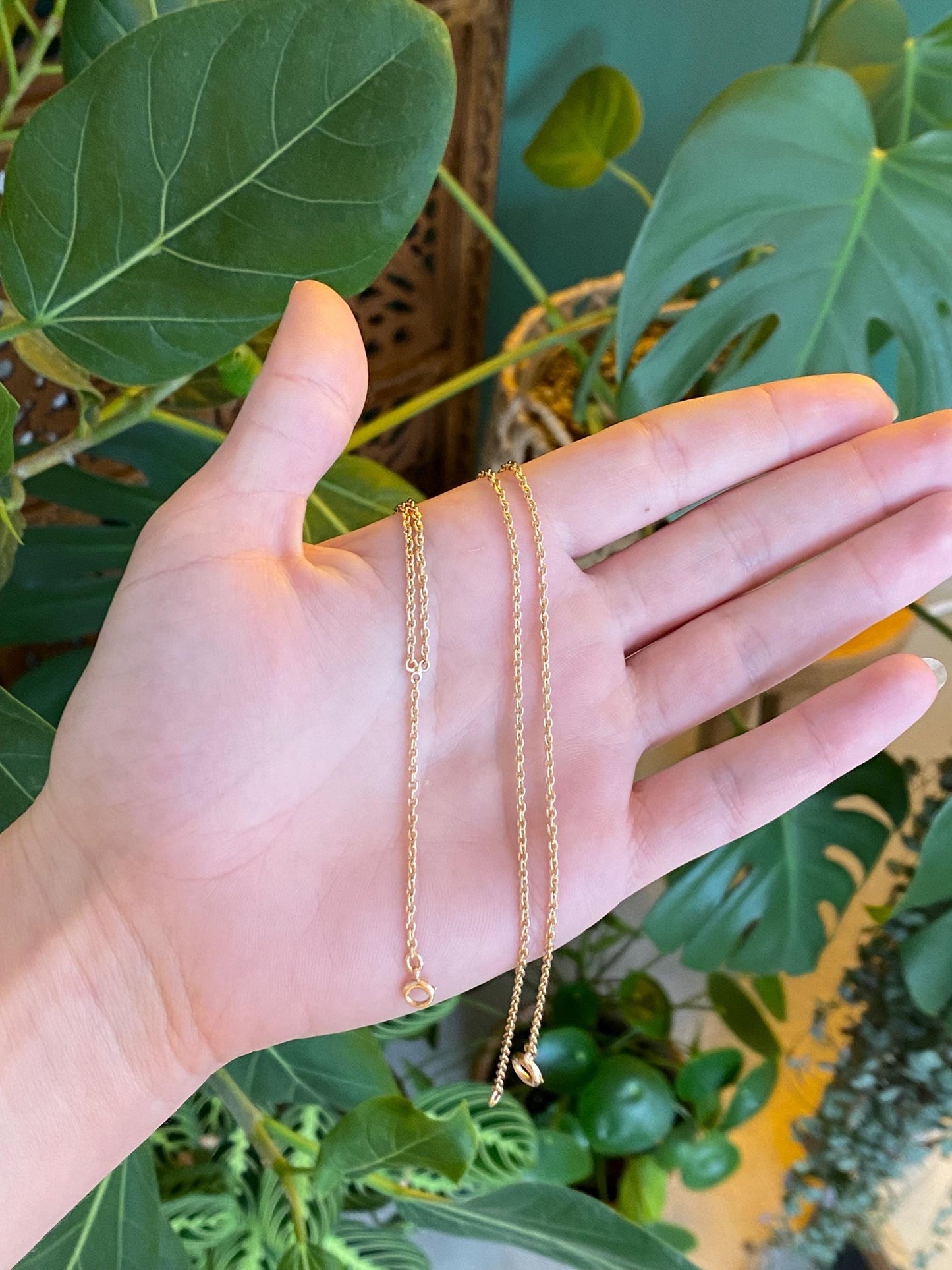 Vintage Solid 14k Yellow Gold Cable Chain Charm Holder Necklace - 21 inches