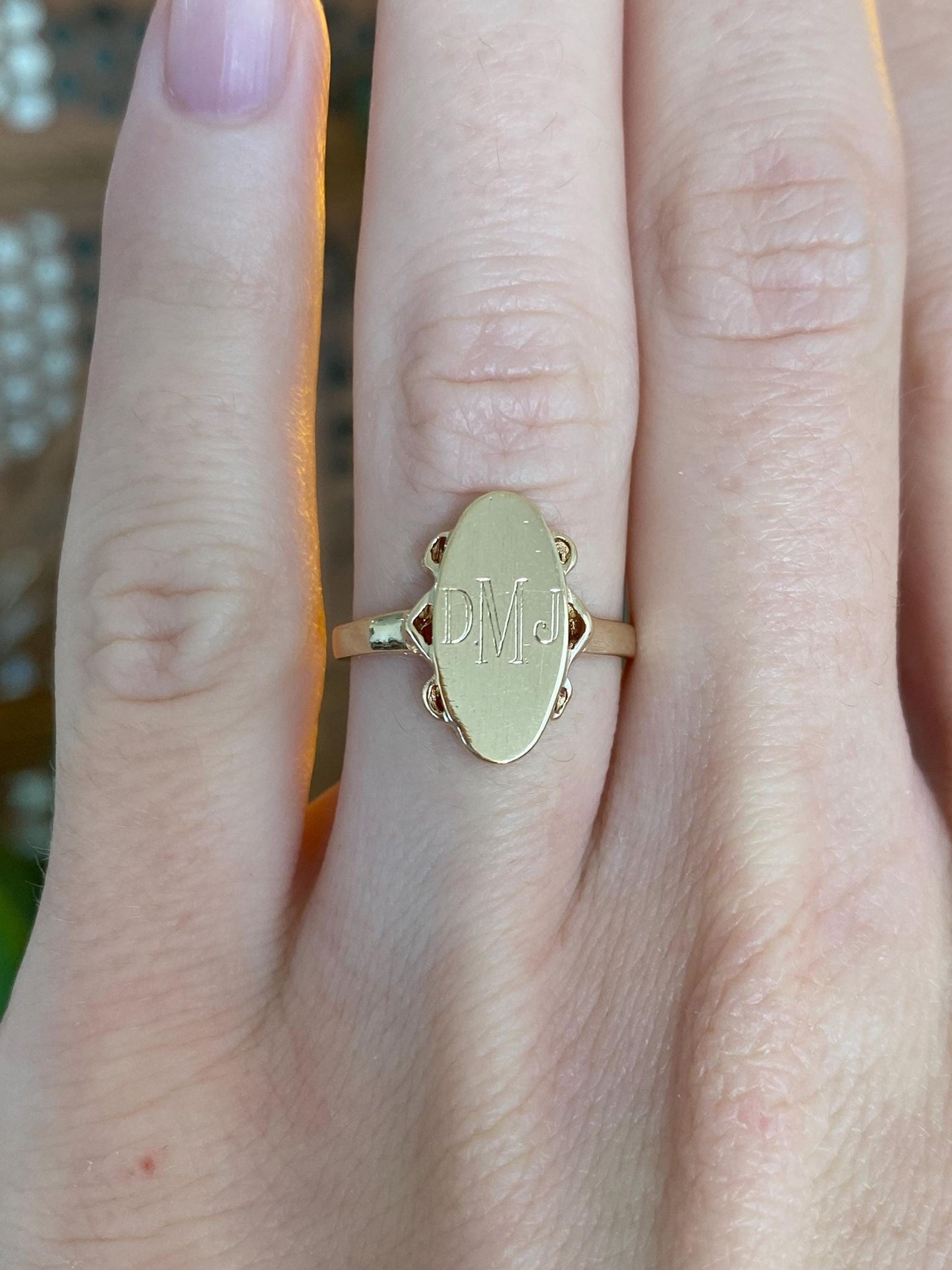 Vintage Solid 10k Yellow Gold Monogram Signet Ring - Size 5.5