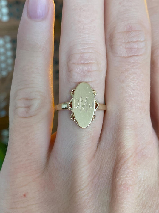 Vintage Solid 10k Yellow Gold Monogram Signet Ring - Size 5.5